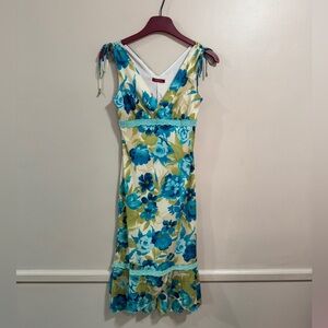 Y2K Vintage Entrancy Floral Dress in Blue and Green
